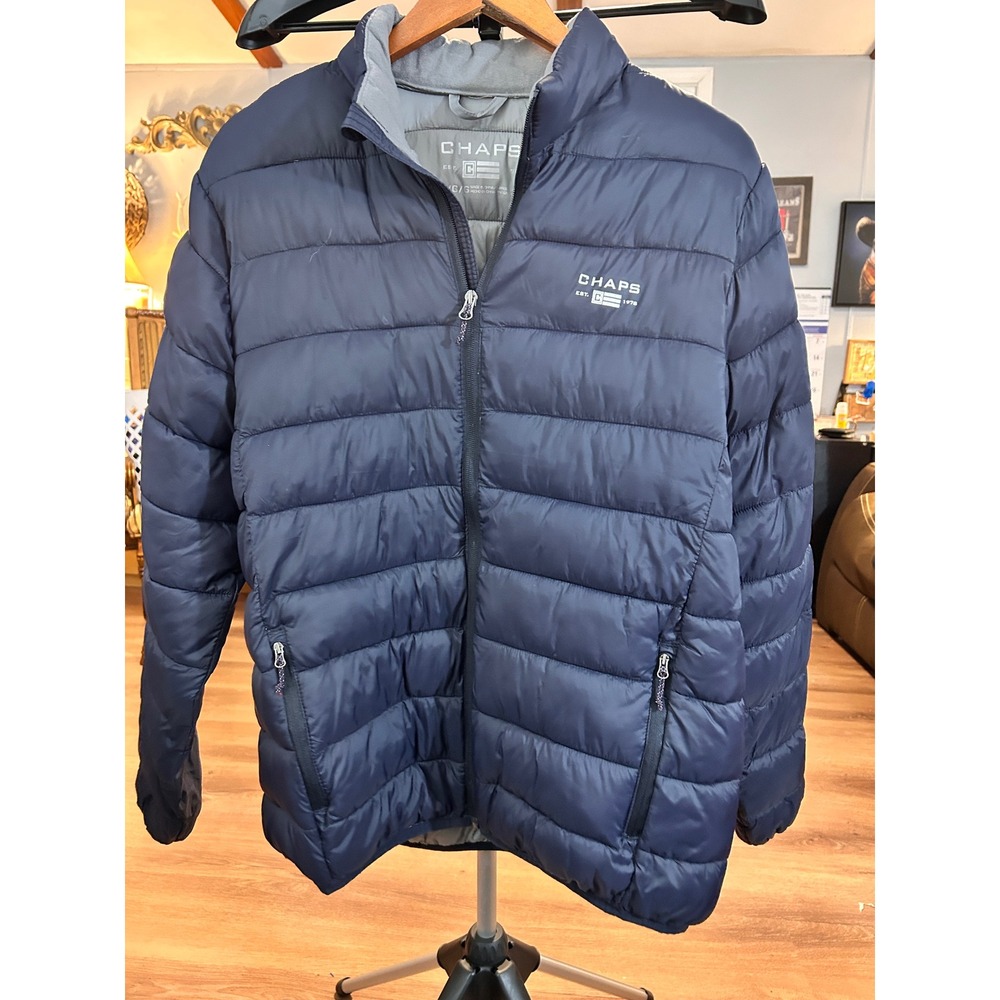 Chaps Mens Navy Blue Quilted Puffer Jacket Full Zip Lightweight Coat Large L